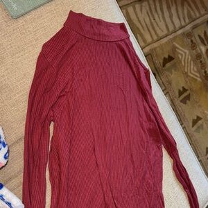 American Eagle Outfitters Burgundy Ribbed Long Sleeve Top